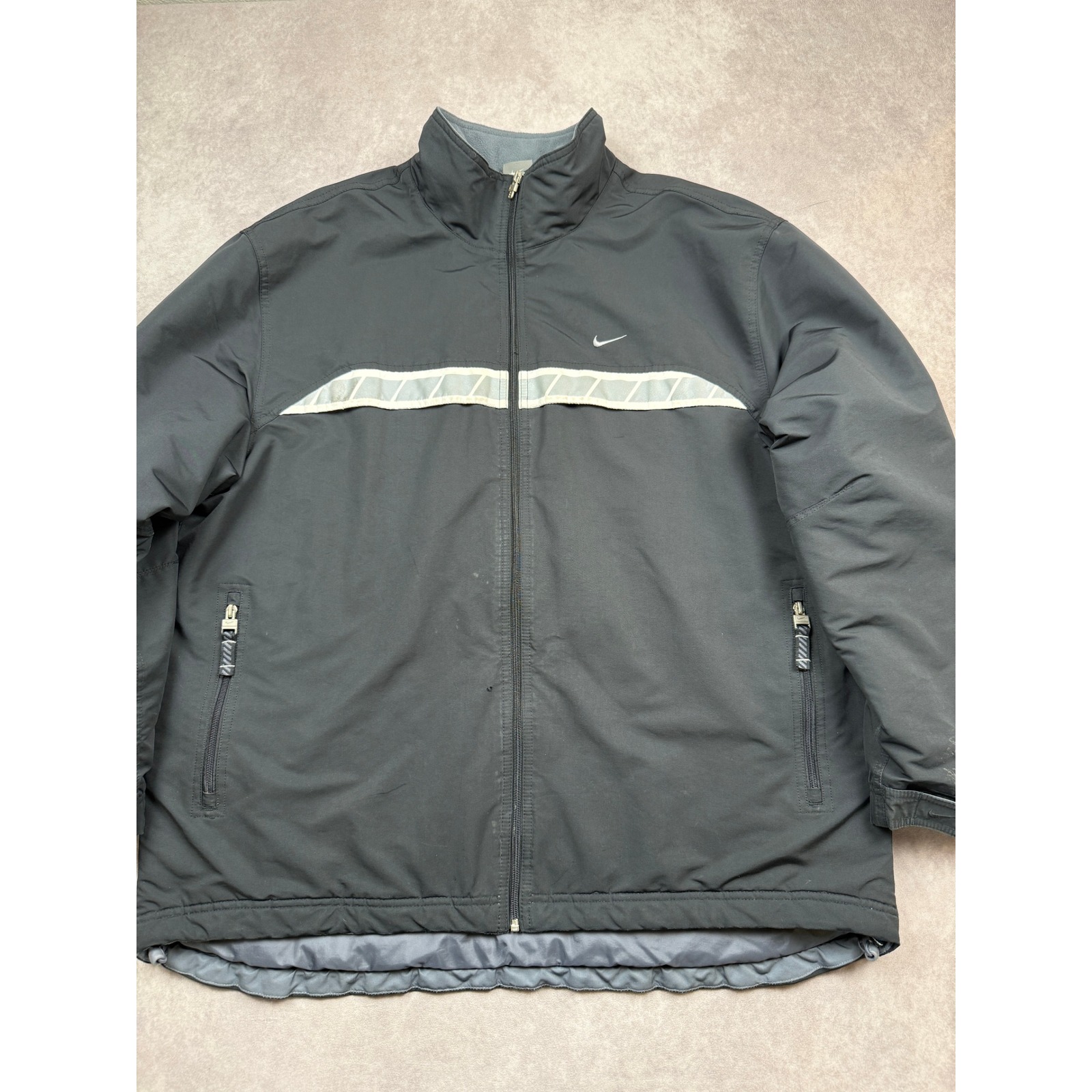 Vtg Y2k Nike Men Xl Black Fleece Lined Zip Reflective Heavy Jacket Outerwear